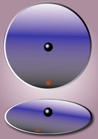  In the inertial frame of reference (upper part of the picture), the black object moves in a straight line, without significant friction with the disc. However, the observer (red dot) who is standing in the rotating (non-inertial) frame of reference (lower part of the picture) sees the object as following a curved path due to the Coriolis and centrifugal forces present in this frame. 